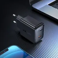 Travel Charger Acefast A1 Fast Charging USB-C PD3.0 PD20W QC3.0 / QC2.0 5V / 2.4A Black