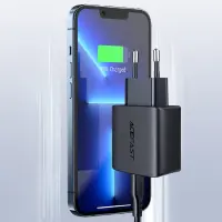 Travel Charger Acefast A1 Fast Charging USB-C PD3.0 PD20W QC3.0 / QC2.0 5V / 2.4A Black