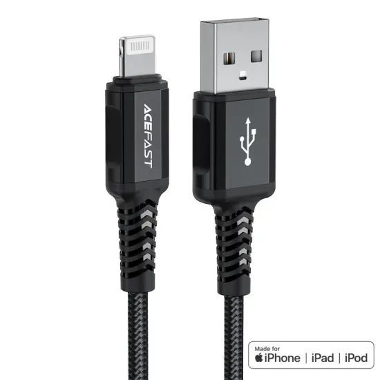 Data Cable Acefast C4-02 USB-A to Lightning Braided 2.4A Apple Certified MFI 1.8m Black