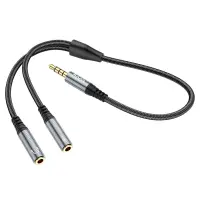 Hoco UPA21 3.5mm Male to Duble 3.5mm Female for microphone and headphones. Braided 25cm Μαύρο