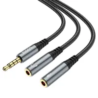 Hoco UPA21 3.5mm Male to Duble 3.5mm Female for microphone and headphones. Braided 25cm Μαύρο