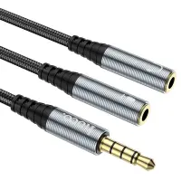 Hoco UPA21 3.5mm Male to Duble 3.5mm Female for microphone and headphones. Braided 25cm Μαύρο