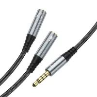 Hoco UPA21 3.5mm Male to Duble 3.5mm Female for microphone and headphones. Braided 25cm Μαύρο