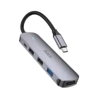 Hub USB-C Hoco HB27 HDMI+PD60W+USB3.0+2xUSB2.0 60W 20V/3A Grey