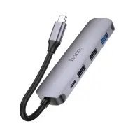 Hub USB-C Hoco HB27 HDMI+PD60W+USB3.0+2xUSB2.0 60W 20V/3A Grey