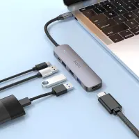 Hub USB-C Hoco HB27 HDMI+PD60W+USB3.0+2xUSB2.0 60W 20V/3A Grey