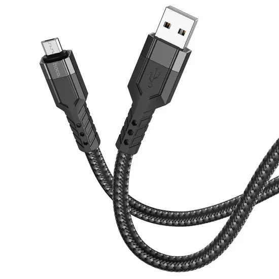 Data Cable Hoco U110 USB to Micro-USB Braided 2.4A Black 1.2m Extra Durability