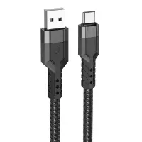 Data Cable Hoco U110 USB to USB-C Braided 3A Black 1.2m Extra Durability