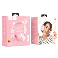 Stereo Headphones Hoco W36 Cat ear with Microphone Hi-Fi 3.5mm Pink