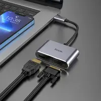 Hub USB-C Hoco HB29 Easy-Lead with HDMI 4K 30Hz and VGA 1080P 1.5m Grey