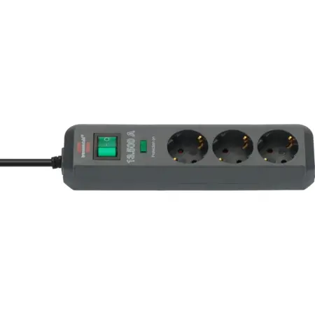 Brennenstuhl Eco-Line Power Strip with Power Surge Protection 13.500A, 3-Position Suko with On/Off Switch  IP20 1.5 m Black