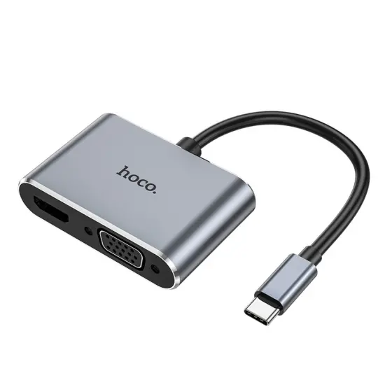 Hub USB-C Hoco HB30 Eco with HDMI 4K 30Hz VGA 1080P USB3.0 5Gbps and PD 100W 15cm Grey