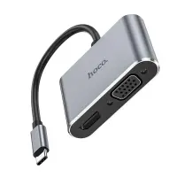 Hub USB-C Hoco HB30 Eco with HDMI 4K 30Hz VGA 1080P USB3.0 5Gbps and PD 100W 15cm Grey