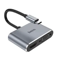 Hub USB-C Hoco HB30 Eco with HDMI 4K 30Hz VGA 1080P USB3.0 5Gbps and PD 100W 15cm Grey