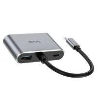 Hub USB-C Hoco HB30 Eco with HDMI 4K 30Hz VGA 1080P USB3.0 5Gbps and PD 100W 15cm Grey