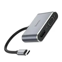 Hub USB-C Hoco HB30 Eco with HDMI 4K 30Hz VGA 1080P USB3.0 5Gbps and PD 100W 15cm Grey