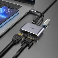 Hub USB-C Hoco HB30 Eco with HDMI 4K 30Hz VGA 1080P USB3.0 5Gbps and PD 100W 15cm Grey