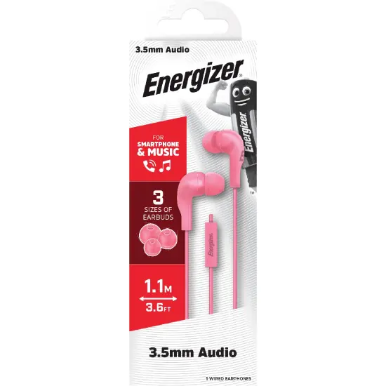 Hands Free Energizer CIA5 Stereo 3.5mm Pink with Micrphone and Operation Control Button 1,1m