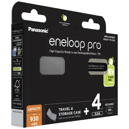 Rechargeable Battery Panasonic Eneloop Pro BK-4HCDEC4BE 930 mAh size AAA Ni-MH 1.2V  4pcs with storage case