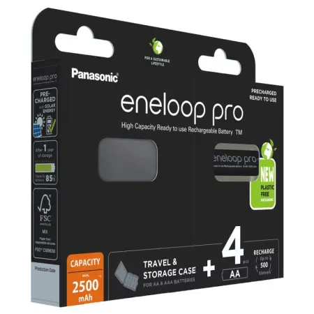 Rechargeable Battery Panasonic Eneloop Pro BK-3HCDEC4BE 2500 mAh size AA Ni-MH 1.2V  4pcs with storage case