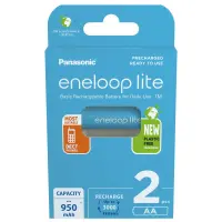 Rechargeable Battery Panasonic Eneloop lite BK-3LCCE/2BE 950 mAh size AA Ni-MH 1.2V Τεμ. 2 New Package