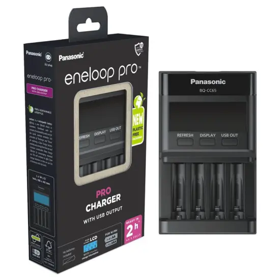 Battery Charger Panasonic eneloop pro BQ-CC65 for AA/AAA & USB Output with LED Lcd New Eco Pack