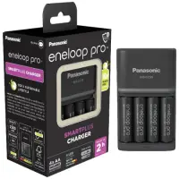 Battery Charger Panasonic Eneloop Pro BQ-CC55E Smart & Quick for AA/AAA + 4 Batteries size AA BK-3HCDE/2BE 2500 mAh Ni-MH 1.2 V Eco Pack