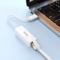 Hoco UA22 USB-C Male to RJ45 OTG 100Mbps 13cm White