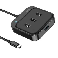 Hub USB-C Hoco HB31 Easy 4-in-1 with 1 χ USB3.0 and 3 x USB2.0 Black 20cm