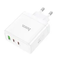 Travel Charger Hoco N30 Glory Fast Charging PD65W QC3.0 with 2 x USB-C and 1 x USB 5V/3A White GaN Tech