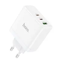 Travel Charger Hoco N30 Glory Fast Charging PD65W QC3.0 with 2 x USB-C and 1 x USB 5V/3A White GaN Tech