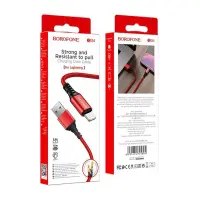 Data Cable Borofone BX54 Ultra Bright USB to Lighting 2.4A Red 1m Braided