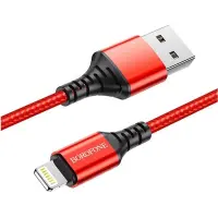 Data Cable Borofone BX54 Ultra Bright USB to Lighting 2.4A Red 1m Braided