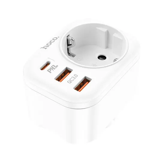 Multifunctional Socket Hoco NS3 with USB-C PD20W QC3.0 18W and 2 x USB 5V/3A QC3.0 4000W White