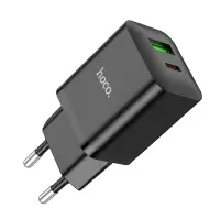 Travel Charger Hoco N28 Founder Dual Port Charging USB Quick Charge 18W and USB-C PD20W 5V 3.0A Black