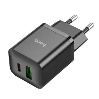 Travel Charger Hoco N28 Founder Dual Port Charging USB Quick Charge 18W and USB-C PD20W 5V 3.0A Black