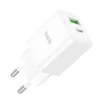 Travel Charger Hoco N28 Founder Dual Port Charging USB Quick Charge 18W and USB-C PD20W 5V 3.0A White