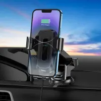 Car Mount Hoco HW3 Wise with Arm Extension and Wireless Charger up to 15W USB-C Black 4.5"-7"