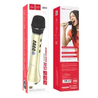 Wireless Microphone Hoco BK9 Singing 15W with Karaoke Function FM Transmission and BT / Audio Input Gold