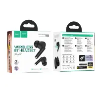 Wireless Hands Free Hoco EQ2 Thought TWS V5.3 with Control Button Siri Compatible and 7h Talk Time Black