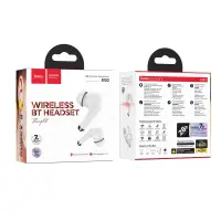 Wireless Hands Free Hoco EQ2 Thought TWS V5.3 with Control Button Siri Compatible and 7h Talk Time White