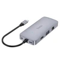 Hub USB-C Hoco HB33 Easy 10-in-1 with HDMI 4K USB-C PD100W USB3.0 2xUSB SD Micro-SD RJ45 VGA and 3.5mm Grey18cm