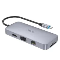 Hub USB-C Hoco HB33 Easy 10-in-1 with HDMI 4K USB-C PD100W USB3.0 2xUSB SD Micro-SD RJ45 VGA and 3.5mm Grey18cm