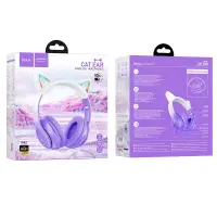 Wireless Headphone Stereo Hoco W42 Cat Ears 400mAh with Micro SD and AUX Purple Grape