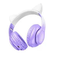 Wireless Headphone Stereo Hoco W42 Cat Ears 400mAh with Micro SD and AUX Purple Grape