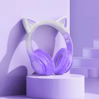 Wireless Headphone Stereo Hoco W42 Cat Ears 400mAh with Micro SD and AUX Purple Grape