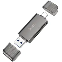 Memory Card Reader Hoco HB39 USB 3.0 and USB-C to SD 5Gbps with 2TB Max Capacity Metal Grey