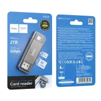 Memory Card Reader Hoco HB39 USB 3.0 and USB-C to SD 5Gbps with 2TB Max Capacity Metal Grey