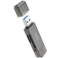 Memory Card Reader Hoco HB39 USB 3.0 and USB-C to SD 5Gbps with 2TB Max Capacity Metal Grey