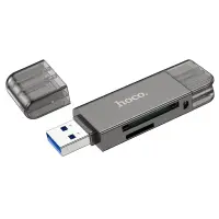 Memory Card Reader Hoco HB39 USB 3.0 and USB-C to SD 5Gbps with 2TB Max Capacity Metal Grey